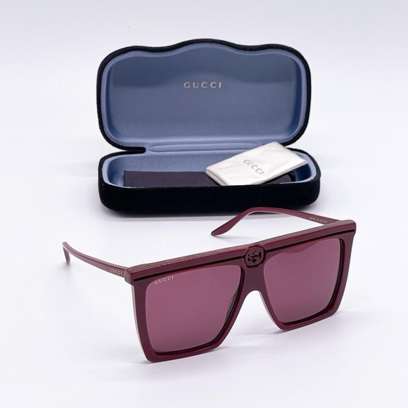 New - Gucci Burgundy New Gg0733s 003 Shield Sunglasses - Picture 7 of 13